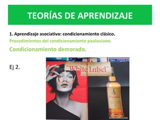 1.	Aprendizaje	asociativo:	condicionamiento	clásico.	
Procedimientos	del	condicionamiento	pauloviano.		
Condicionamiento	demorado.	
	
Ej	2.		
TEORÍAS	DE	APRENDIZAJE	
 