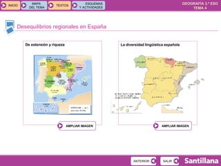Desequilibrios regionales en España De extensión y riqueza La diversidad lingüística española 