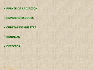 QUIMICA ANALITICA Y AGRICOLA G.C.M./06 QUIMICA ANALITICA Y AGRICOLA G.C.M. QUIMICA ANALITICA Y AGRICOLA G.C.M. FUENTE DE RADIACIÓN MONOCROMADORES CUBETAS DE MUESTRA  RENDIJAS  DETECTOR 