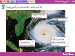 GEOGRAFÍA E HISTORIA 1.º ESO
TEMA 4
INICIOINICIO
MAPA
DEL TEMA
MAPA
DEL TEMA
ANIMACIONESANIMACIONES INTERNETINTERNET
Fotografía satélite de un huracán
 