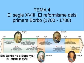 TEMA 4
El segle XVIII: El reformisme dels
primers Borbó (1700 - 1788)
 