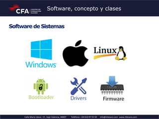 Software de Sistemas
Calle Maria Llàcer, 12 , bajo Valencia, 46007 Teléfono: +34 610 97 55 59 info@cfalvaro.com www.cfalvaro.com
Software, concepto y clases
 
