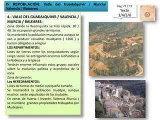 II REPOBLACIÓN: zonas  entre Duero y Tajo / valle del Ebro ( S. XI – XIII )Pag  71 / 72Texto  3/4/5/8 2.- LA REPOBLACION DEL DUERO Y DEL SISTEMA CENTRAL: Desde  S. XI ( conquista de Toledo) y el s. XII se incorporan: TIERRAS ENTRE EL DUERO Y EL TAJOMODALIDAD DE REPOBLACIÓN:Castilla:  a partir de la Conquista de Toledo.Afianzamiento de la Monarquía  / incipiente nacimiento red urbana en torno al camino de Santiago. Tipos de Repoblación:A.- REPOBLACIÓN CONCEJIL:Municipios con grandes territorios [ ALFOCES ]  zonas de las dos Extremaduras ( Entre Duero y Sistema Central ). Los municipios tenían FUEROS / amplia autonomía.En zonas de Sierra  se dio la llamada repoblación de COMUNIDADES DE TIERRA Y VILLA: municipios de  Sierra . Se dedicarán a la ganadería por ausencia de población. Municipios con CONCEJOS ABIERTOS: asambleas donde todos participan. Posteriormente serán cerrados. Tierras en manos privadas / tierras de explotación comunal [ pastos, bosques ]B.- REPOBLACIÓN  URBANA: existía una buena red de ciudades . Las ciudades se convierten en centros rectores. En estos núcleos: mucha población de  Mudéjares, Judíos y Mozárabes  muy numerosos en el Valle del Ebro. Población musulmana: se expulsan  a los arrabales o emigran