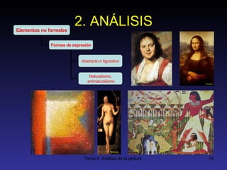 2. ANÁLISIS Elementos no formales Formas de expresión Abstracto o figurativo Naturalismo, antinaturalismo 