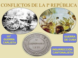 CONFLICTOS DE LA Iª REPÚBLICA
IIIª
GUERRA
CARLISTA
INSURRECCIÓN
CANTONALISTA
GUERRA
DE CUBA
 