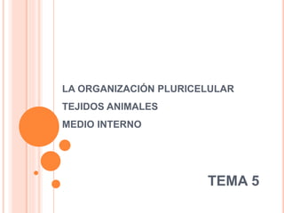 LA ORGANIZACIÓN PLURICELULAR
TEJIDOS ANIMALES
MEDIO INTERNO
TEMA 5
 