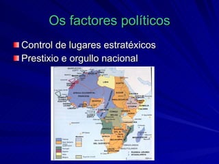 Os factores políticos Control de lugares estratéxicos Prestixio e orgullo nacional 