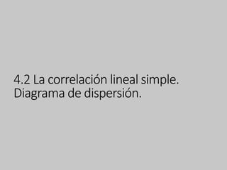 4.2 La correlación lineal simple.
Diagrama de dispersión.
 