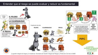 Entender que el riesgo se puede evaluar y reducir es fundamental
La gestión integral de riesgos y la resiliencia. Secretaría de Gestión Integral de Riesgos y Protección Civil de la CDMX.
PIPC
 