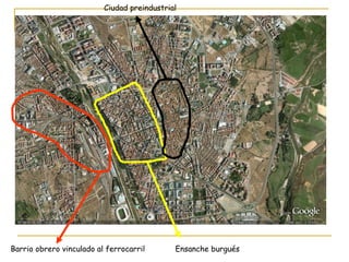 Barrio obrero vinculado al ferrocarril Ensanche burgués Ciudad preindustrial 