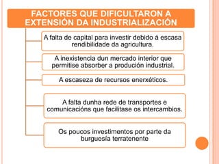 A CRISE DE 1898Problemas de funcionamento político da RestauraciónAtraso da agricultura e da industria téxtilGuerras coloniais (Cuba: 1895-1898; e Filipinas: 1896-1898) e guerra hispano-norteamericanae as súas consecuencias (crise económica, política e cultural)