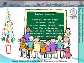 Equipo docente de la asignatura -  Departamento de Educación Equipo docente: Adnaloy Pardo Rojas Jerónima Ipland Francisco Javier García Prieto Ana María Delgado José Antonio Vela Romero Inmaculada Gómez Hurtado Virginia Morcillo 