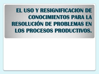 EL USO Y RESIGNIFICACION DE
      CONOCIMIENTOS PARA LA
RESOLUCIÓN DE PROBLEMAS EN
 LOS PROCESOS PRODUCTIVOS.
 