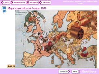 HISTORIA DEL MUNDO CONTEMPORÁNEO
TEMA 5
RECURSOS INTERNETPRESENTACIÓN
Santillana
INICIO
SALIRSALIRANTERIORANTERIOR
Mapa humorístico de Europa, 1914
DOC. 28DOC. 28
 