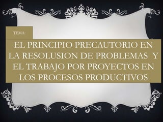 TEMA:

EL PRINCIPIO PRECAUTORIO EN
LA RESOLUSION DE PROBLEMAS Y
EL TRABAJO POR PROYECTOS EN
LOS PROCESOS PRODUCTIVOS

 