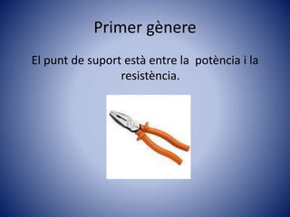 Primer gènere
El punt de suport està entre la potència i la
resistència.
 