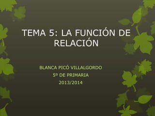 TEMA 5: LA FUNCIÓN DE
RELACIÓN
BLANCA PICÓ VILLALGORDO
5º DE PRIMARIA
2013/2014

 