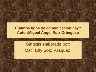 Cuántos tipos de comunicación hay? Autor:Miguel Ángel Ruiz Orbegoso Sìntesis elaborada por: Msc. Lilly Soto Vàsquez  