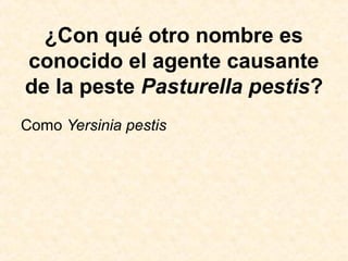¿Con qué otro nombre es
conocido el agente causante
de la peste Pasturella pestis?
Como Yersinia pestis
 