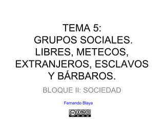 TEMA 5:
GRUPOS SOCIALES.
LIBRES, METECOS,
EXTRANJEROS, ESCLAVOS
Y BÁRBAROS.
BLOQUE II: SOCIEDAD
Fernando Blaya
 