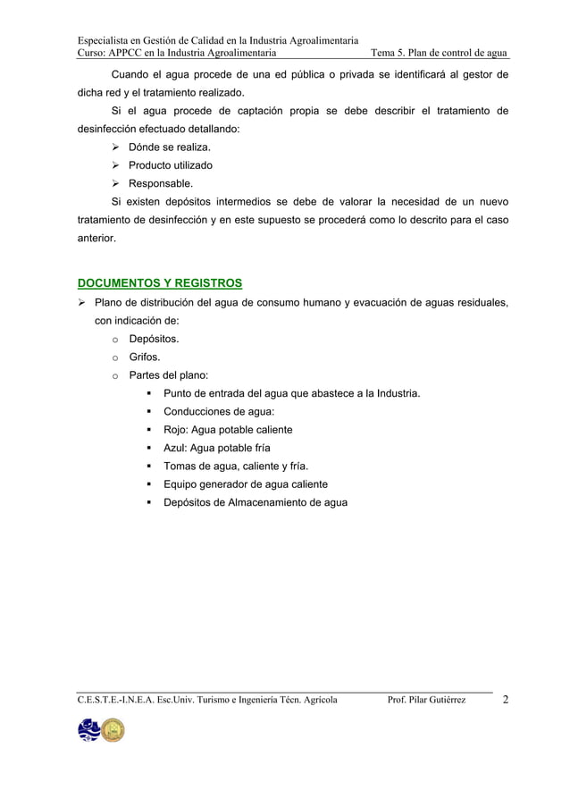 Tema 5. plan de control de agua