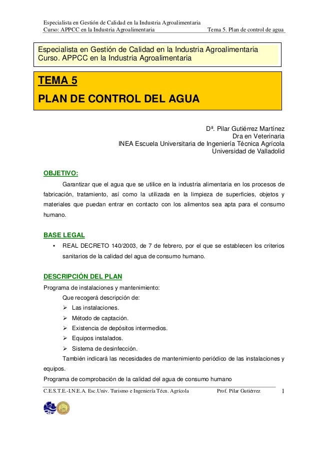 Tema 5. plan de control de agua