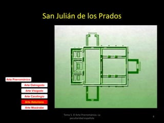 San Julián de los Prados


         Etapa
     prerramirense




Arte Prerrománico

            Arte Ostrogodo

             Arte Visigodo

            Arte Carolingio

             Arte Asturiano

             Arte Mozárabe

                               Tema 5. El Arte Prerrománico. La
                                                                  4
                                   peculiaridad española
 