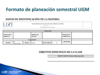 DATOS DE IDENTIFICACIÓN DE LA MATERIA
OBJETIVO ESPECIFICO DE LA CLASE
 