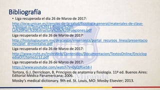 Bibliografía
• Liga recuperada el día 26 de Marzo de 2017:
http://ocw.unican.es/ciencias-de-la-salud/fisiologia-general/materiales-de-clase-
1/bloque-ii/Tema%2011-Bloque%20II-
La%20Piel.%20Estructura%20y%20Funciones.pdf
Liga recuperada el día 26 de Marzo de 2017:
http://histologiaunam.mx/descargas/ensenanza/portal_recursos_linea/presentacio
nes/piel_drmontalvo.pdf
Liga recuperada el día 26 de Marzo de 2017:
http://www.insht.es/InshtWeb/Contenidos/Documentacion/TextosOnline/Enciclop
ediaOIT/tomo1/12.pdf
Liga recuperada el día 26 de Marzo de 2017:
https://www.youtube.com/watch?v=0yQjRseS8-I
Tortora, G.J. Derrickson, B. Principios de anatomía y fisiología. 11ª ed. Buenos Aires:
Editorial Médica Panamericana; 2006.
Mosby’s medical dictionary. 9th ed. St. Louis, MO: Mosby Elsevier; 2013.
 