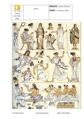 MÓDULO: Análisis de Diseño
                      TEMA 5
  I E S Pablo                                  CURSO: 1ª Patronaje y Moda
    Picasso
  Dpto. Textil-
     Moda




I.E.S Pablo Picasso     Patronaje Industrial             Dpto. Textil y Moda
 