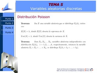 TEMA 5
                  Variables aleatorias discretas

Punto 1
          Distribución Poisson
Punto 2

Punto 3

Punto 4
 