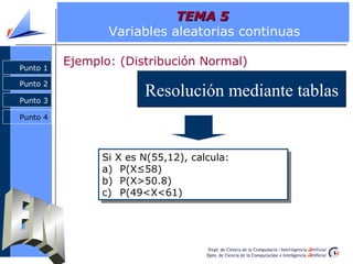TEMA 5
                 Variables aleatorias continuas

Punto 1
          Ejemplo: (Distribución Normal)
Punto 2

Punto 3
...