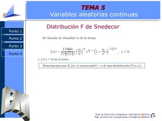 TEMA 5
           Variables aleatorias continuas

          Distribución F de Snedecor
Punto 1

Punto 2

Punto 3

Punto 4
 