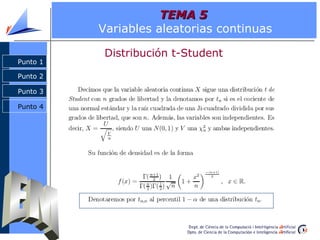 TEMA 5
          Variables aleatorias continuas

           Distribución t-Student
Punto 1

Punto 2

Punto 3

Punto 4
 