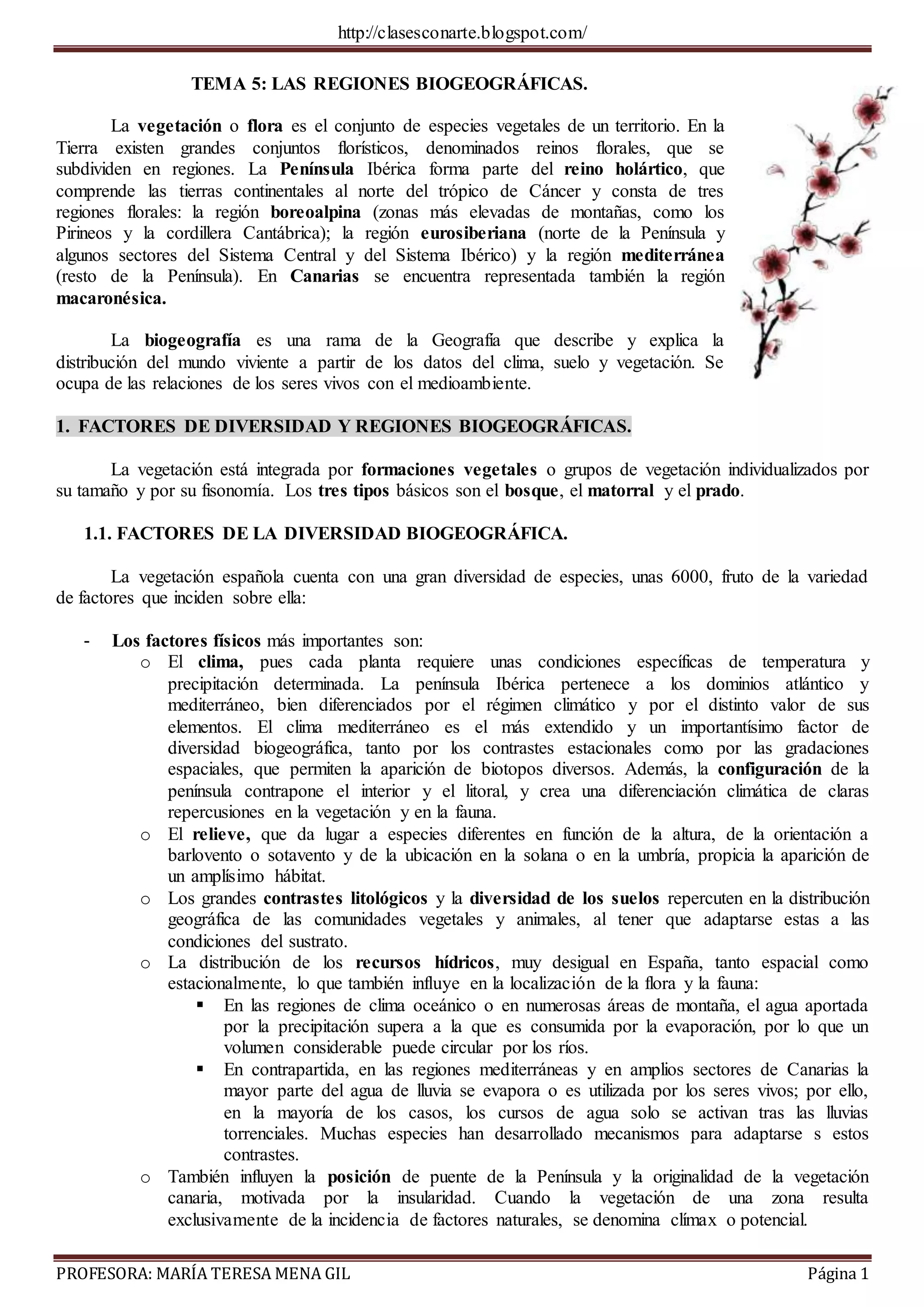 Tema 5 las regiones biogeograficas | DOCX