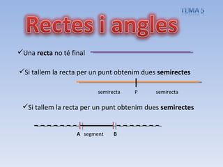 <ul><li>Una  recta  no té final </li></ul><ul><li>Si tallem la recta per un punt obtenim dues  semirectes </li></ul>semire...