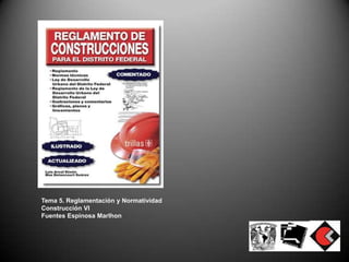 Tema 5. Reglamentación y Normatividad
Construcción VI
Fuentes Espinosa Marlhon
 