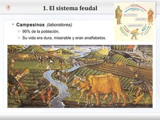 1. El sistema feudal

    Campesinos (laboratores)
     o 90% de la población.
– Haga Su vida eramodificar el estilo de texto del patrón
     o clic para dura, miserable y eran analfabetos.
   Segundo nivel
     o Tercer nivel
         Cuarto nivel
            Quinto nivel
 