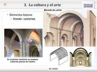 3. La cultura y el arte
                                     Bóveda de cañón

   Elementos básicos
     o Alzado: cubiertas
– Haga clic para modificar el estilo de texto del patrón
   Segundo nivel
     o Tercer nivel
         Cuarto nivel
             Quinto nivel




  En el primer románico se emplean
     cubiertas planas de madera
 