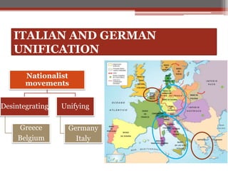 ITALIAN AND GERMAN
UNIFICATION
Nationalist
movements
Desintegrating
Greece
Belgium
Unifying
Germany
Italy
 