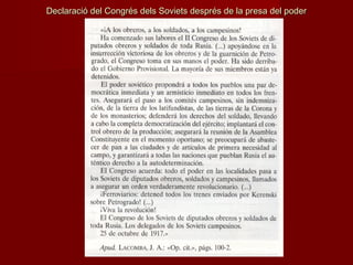 Declaració del Congrés dels Soviets després de la presa del poderDeclaració del Congrés dels Soviets després de la presa del poder
 