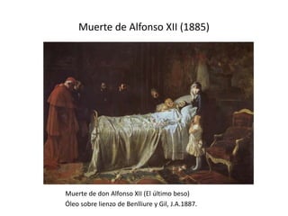 Muerte de Alfonso XII (1885)
Muerte de don Alfonso XII (El último beso)
Óleo sobre lienzo de Benlliure y Gil, J.A.1887.
 