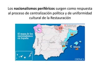 Los nacionalismos periféricos surgen como respuesta
al proceso de centralización política y de uniformidad
cultural de la Restauración
 