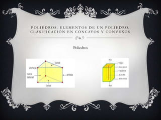 P O L I E D R O S . E L E M E N T O S D E U N P O L I E D R O.
C L A S I F I C A C I Ó N E N C Ó N C AV O S Y C O N V E X O S



                          Poliedros
 