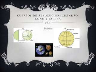 C U E R P O S D E R E V O L U C I Ó N : C I L I N D R O,
               CONO Y ESFERA


                         Esfera
 