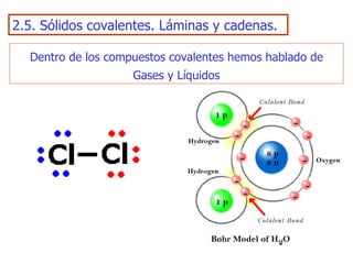 2.5. Sólidos covalentes. Láminas y cadenas. Dentro de los compuestos covalentes hemos hablado de Gases y Líquidos 