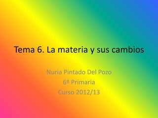 Tema 6. La materia y sus cambios

       Nuria Pintado Del Pozo
             6º Primaria
           Curso 2012/13
 
