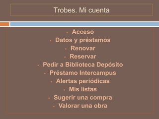 Trobes. Mi cuenta


              Acceso
        Datos y préstamos

              Renovar

             Reservar

   Pedir a Biblioteca Depósito
     Préstamo Intercampus

        Alertas periódicas

            Mis listas

       Sugerir una compra

         Valorar una obra
 