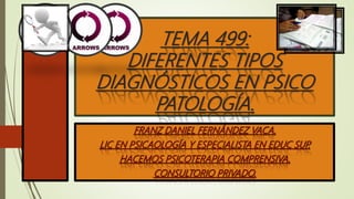 TEMA 499:
DIFERENTES TIPOS
DIAGNÓSTICOS EN PSICO
PATOLOGÍA.
 