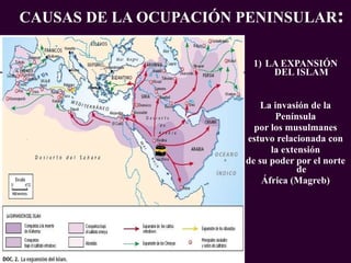 CAUSAS DE LA OCUPACIÓN PENINSULAR : LA EXPANSIÓN DEL ISLAM La invasión de la Península por los musulmanes estuvo relacionada con la extensión de su poder por el norte de África (Magreb) PROFESORA: Mª Victoria Landa 